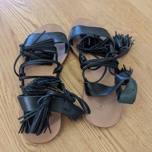 Loeffler Randall black tassel tie up sandals